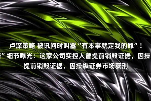 卢深策略 被讯问时叫嚣“有本事就定我的罪”！“30亿私募跑路”细节曝光：这家公司实控人曾提前销毁证据，因操纵证券市场获刑